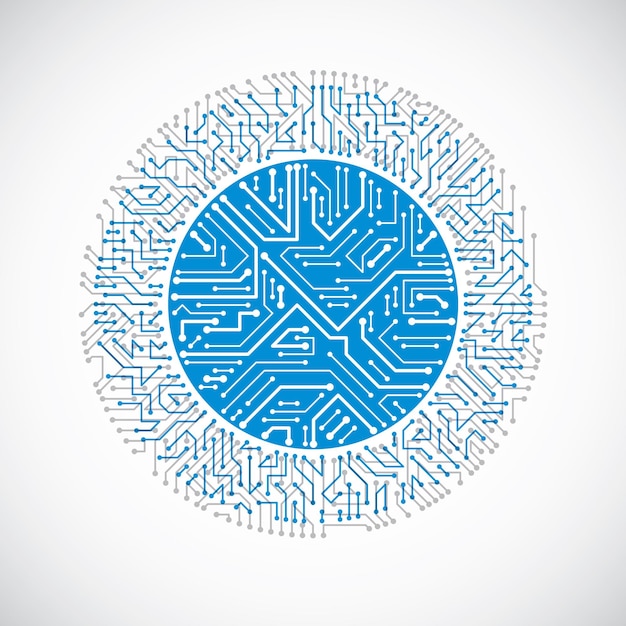 Futuristic cybernetic scheme, vector motherboard blue illustration. Circular element with circuit board texture.