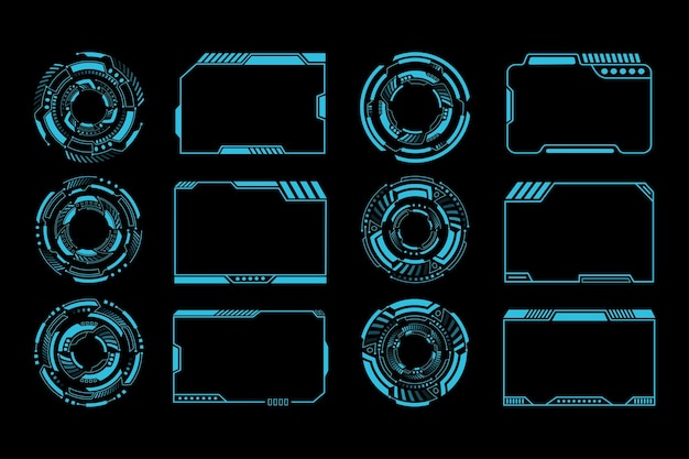futuristic cyberpunk blue circle and frames hud elements interface vector illustration