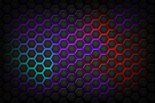 futuristic dark hexagon pattern with lights background