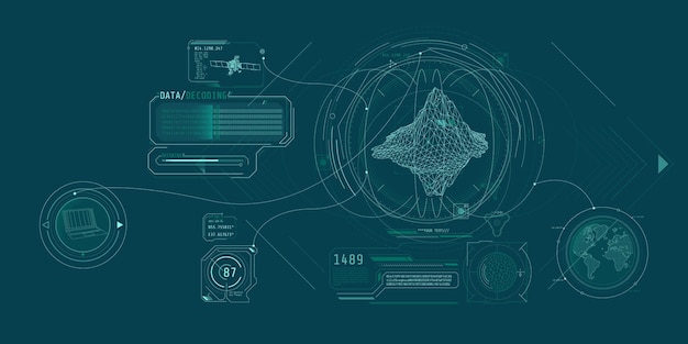 Futuristic geoscience software screen design with data decoding
