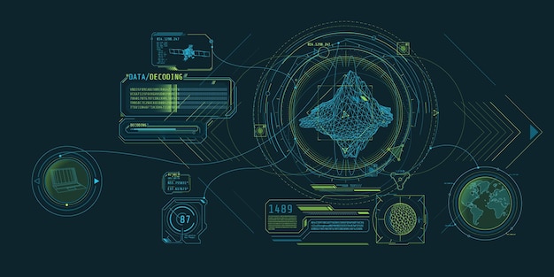 Futuristic geoscience software screen design with data decoding