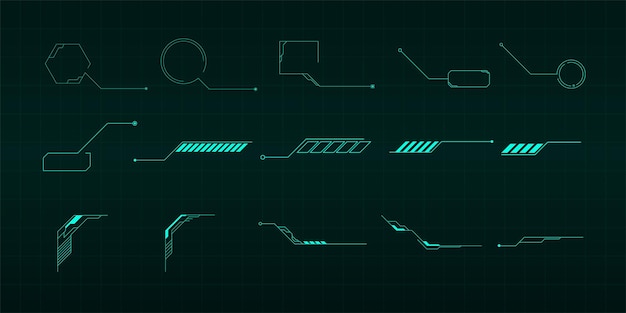 Futuristic HUD FUI Virtual Interface Elements Callouts titles and frame in Sci Fi style