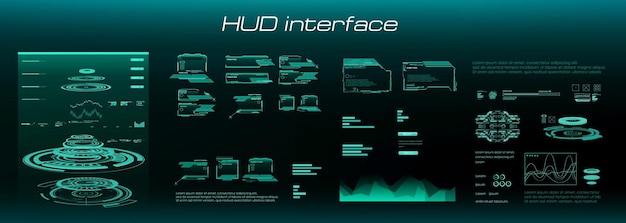 futuristic hud interface custom panel with portal hologram and object scanning feature virtual graphical user interface for video games