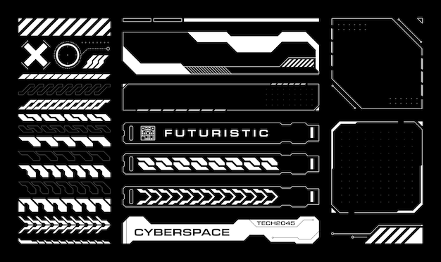Futuristic HUD Interface Elements Pack Cyberpunk Tech Streetwear Signs Collection