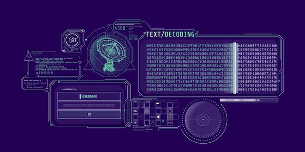 Futuristic hud interface for radio telescope data decoding
