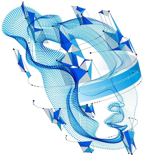 Futuristic idea of digital software soul of machine, spirit of technocratic time evolution period, human head vector illustration made of dotted particle flow array.