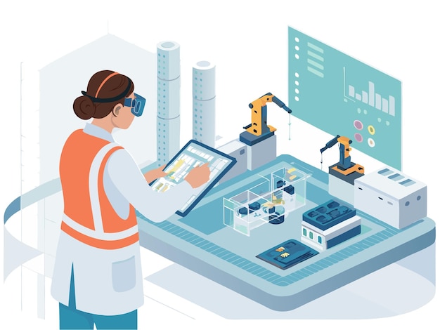 futuristic industrial engineer using arvr for smart factory design digital twin amp industry 40 c