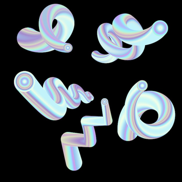 Futuristic iridescen 3D abstract shapes with holographic effect Vector