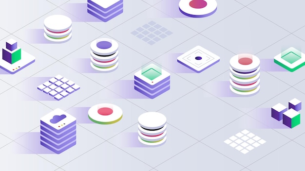 Futuristic Isometric Data Structures and Technology Concept Design with Minimal Aesthetic