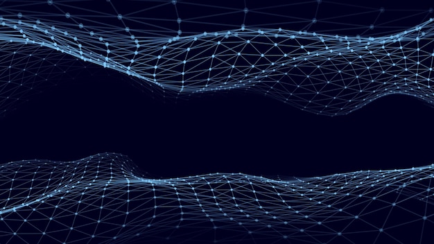Futuristic moving wave Digital background with moving glowing particles and lines Big data visualization Vector illustration
