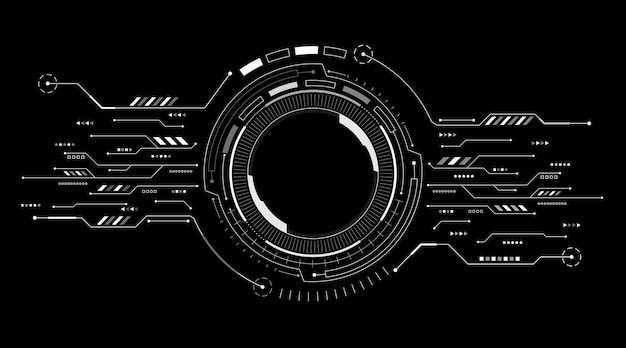 Futuristic round HUD elements Artificial intelligence frames and circuit lines Futuristic display for user interface Hitech background Vector illustration