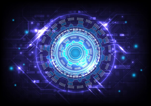 Futuristic SciFi glowing HUD element particle of engineering and circuit board Abstract hitech particle background Hologram and headup display interface Virtual reality technology innovation