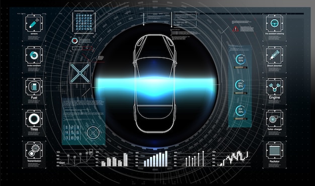 Futuristic user interface. HUD UI. Abstract virtual graphic touch user interface. Cars infographic.