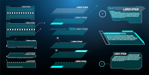 futuristic vector hud interface screen design. digital callouts titles. hud ui gui futuristic user interface screen elements set. high tech screen for video game. sci-fi concept design.