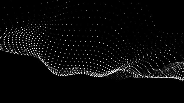 Futuristic wave of white smoothly moving dots on a black background Vector EPS10