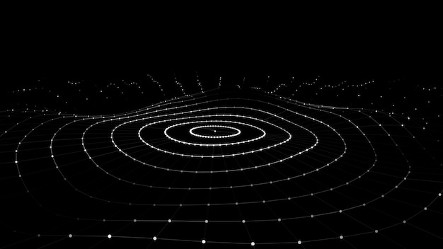 Futuristic wave Vector dark cyberspace Abstract music sound wave with dots White moving particles on a black background