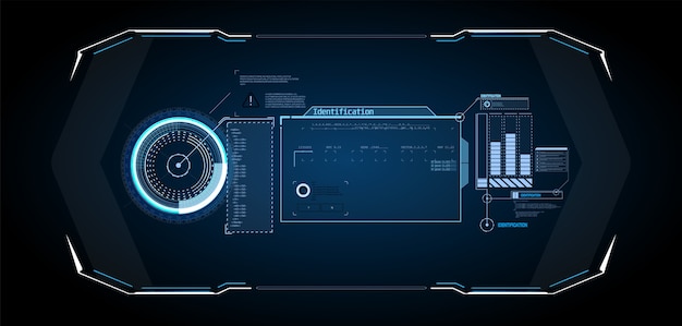 Fütüristik HUD Arayüz Ekranı. Dijital açıklamalı başlıklar. HUD UI GUI