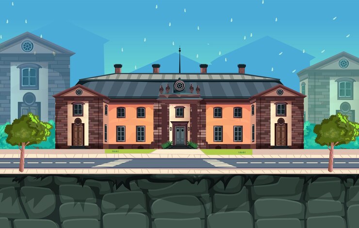 game background cartoon vector , game design nature asset , Home on the road inside the game