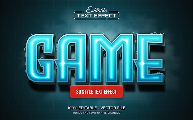 Game blue glowing neon 3d text effect editable
