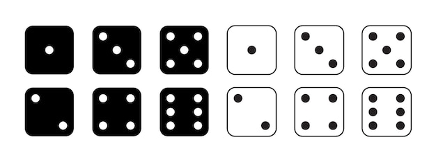 game dice icon with side of cube from one to six number set of black icon sided for gamble dot on cube of casino