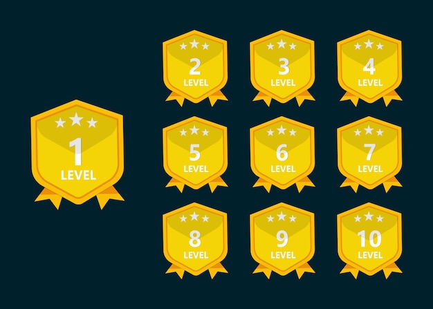 Game level up Gold badges with number for game ui design.