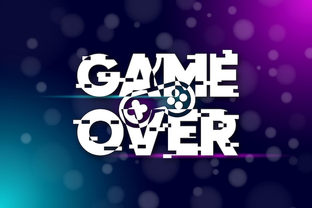 Game Over and Play Again Cyber noise glitch design For games banners web pages Effect of three