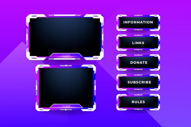 Game streaming panels and button design collection. Gradient twitch panels