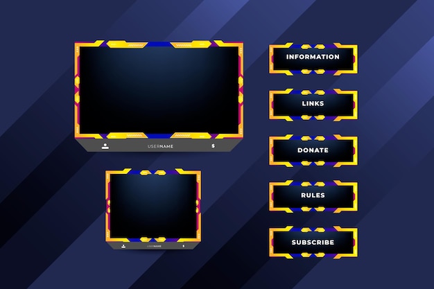 Game streaming panels and button design collection. Gradient twitch panels