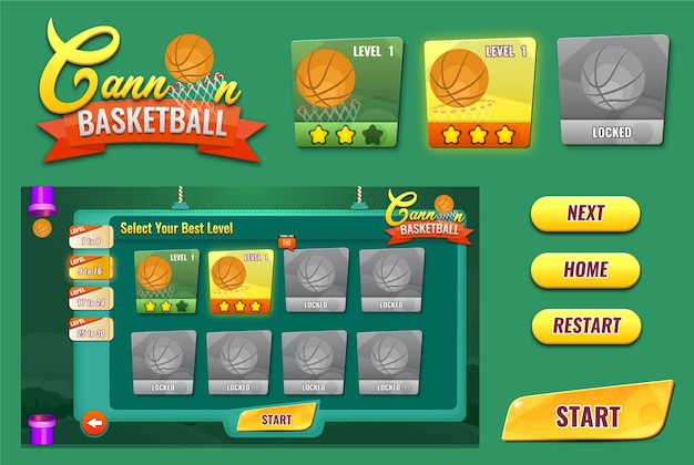 Game UI design og casual game UI kit og game art UI design og UI UX game elementer premium vector