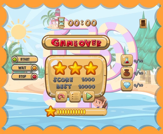 Game user interface with game over and three stars