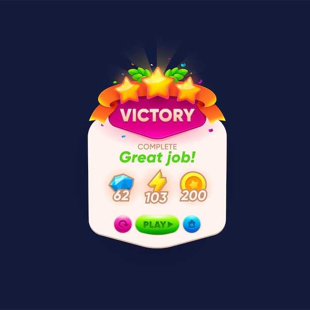 Game victory sign banner with winner golden stars