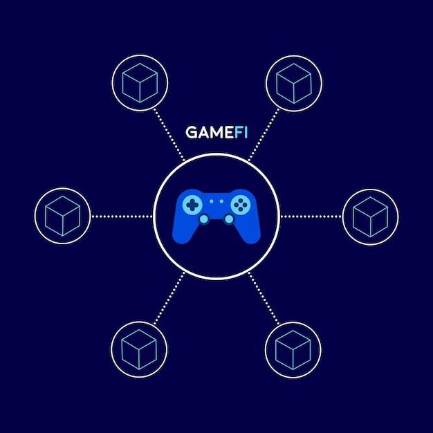 gamefi concept blockchain game video game on blockchain technology flat illustration