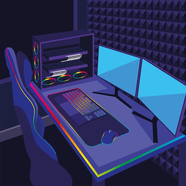 gamer room with monitors technology scene