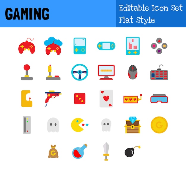 Gaming Collection Icon Set Flat Style