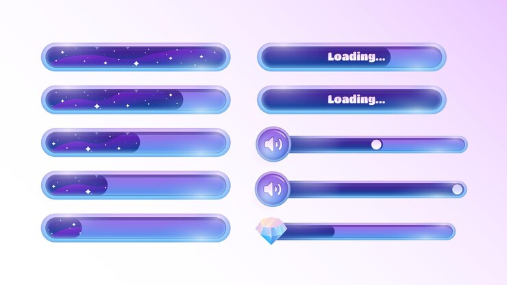 Vektör gaming graphic design cosmic collection life level loading sound and diamond elements