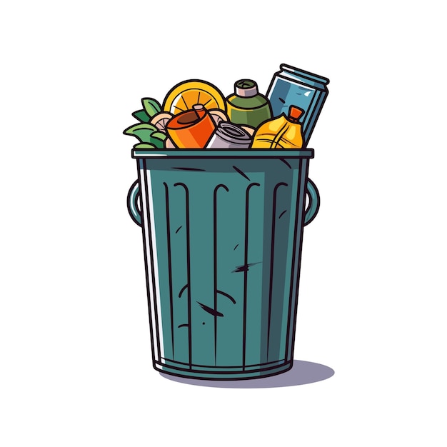 Garbage can with waste plastic bags trash and rubbish Vector cartoon flat illustration