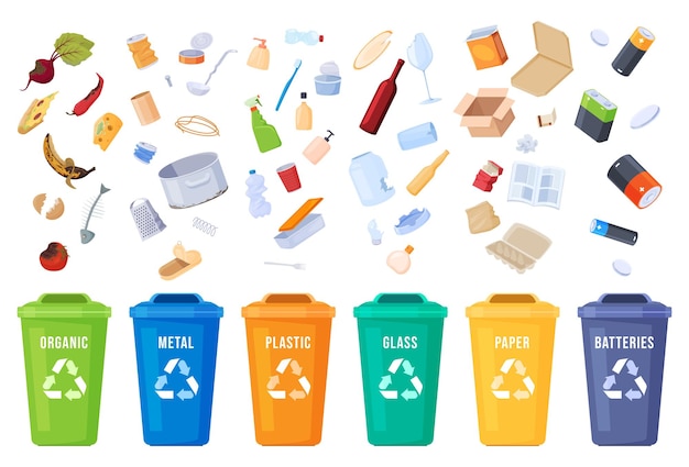 Garbage sorting Preservation of the environment Ecology of the planet Vector illustration