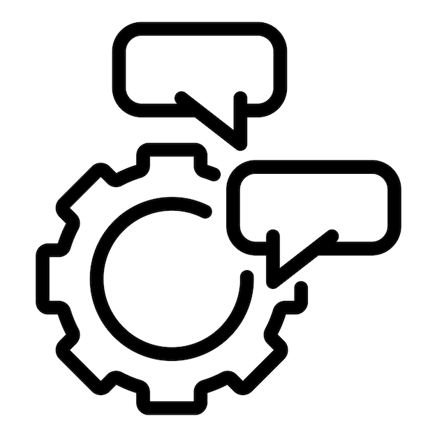 Gear chat icon Outline gear chat vector icon for web design isolated on white background
