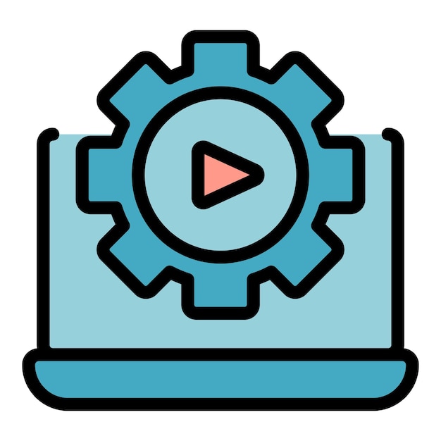 Gear system icon outline vector Button call Video tutorial color flat