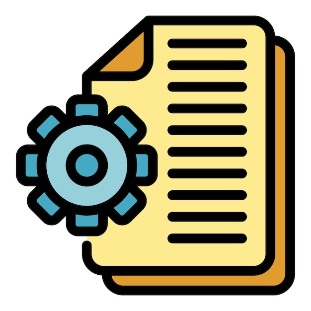 Gear system papers icon Outline gear system papers vector icon color flat isolated