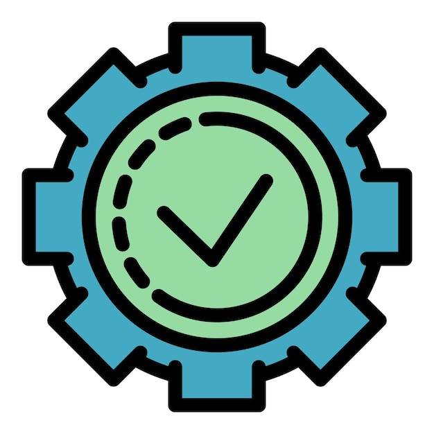 Gear wheel certificate icon Outline gear wheel certificate vector icon color flat isolated