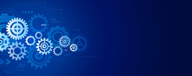 Gears of different type and size on a blue background Abstract vector illustration