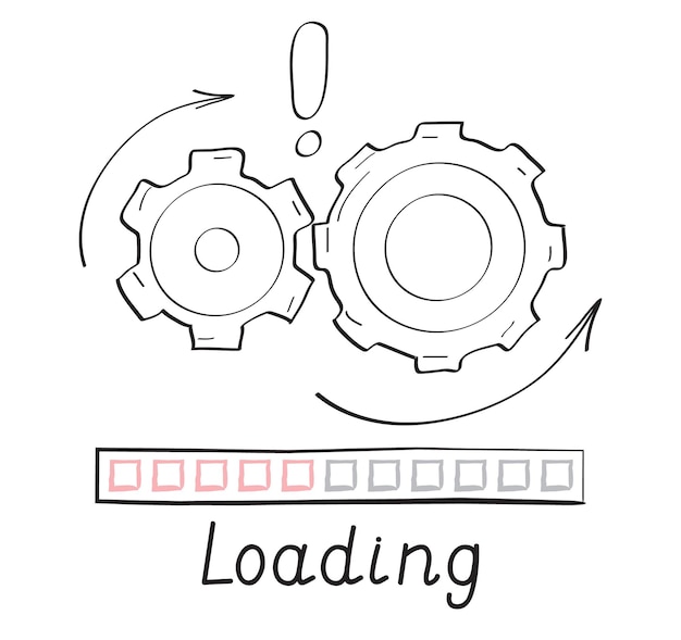 Gears rotates loading progress bar vector style in doodle style Load progress bar for UI Upload status or download round process