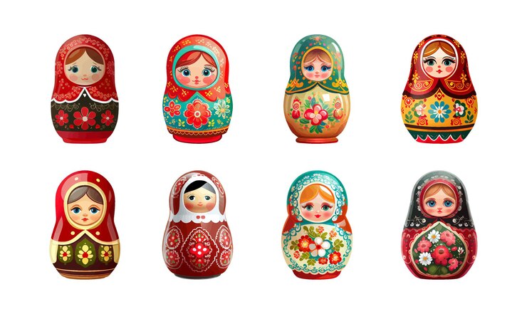 Vektör geleneksel iç içe geçmiş bebekler seti rus bebekleri matryoshka. basit renkli iç içe geçmiş bebekler