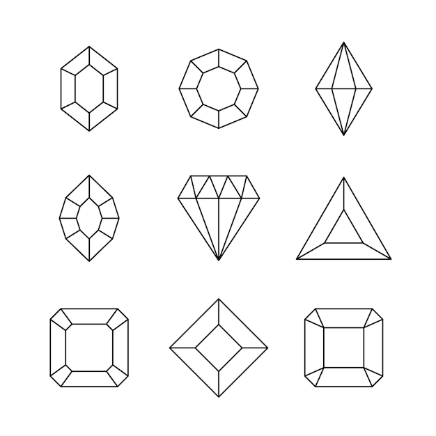 Gems and jewels line set vector illustration