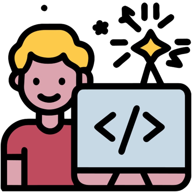 Vektor generate a cheerful developer fairy sprinkling ux magic dust over a user interface icon colored