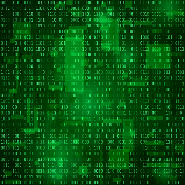 Generation af tilfældige binære data. Kodning af information. Matrix baggrund. illustration