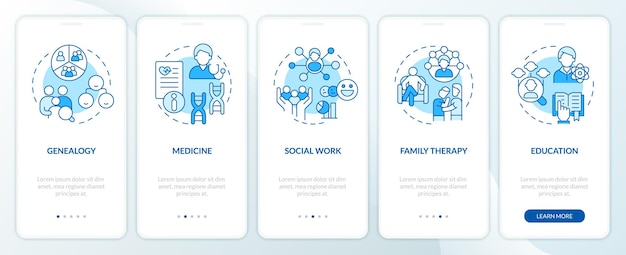 Genograms usage blue onboarding mobile app screen