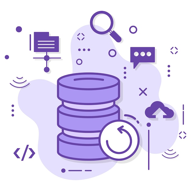 Genstart eller Gendan maskine lagerillustration, Database Server Gendannelse og Genstart Koncept