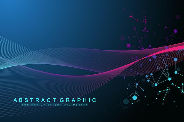 geometric abstract background with connected lines and dots wave flow molecule and communication background graphic background for your design vector illustration